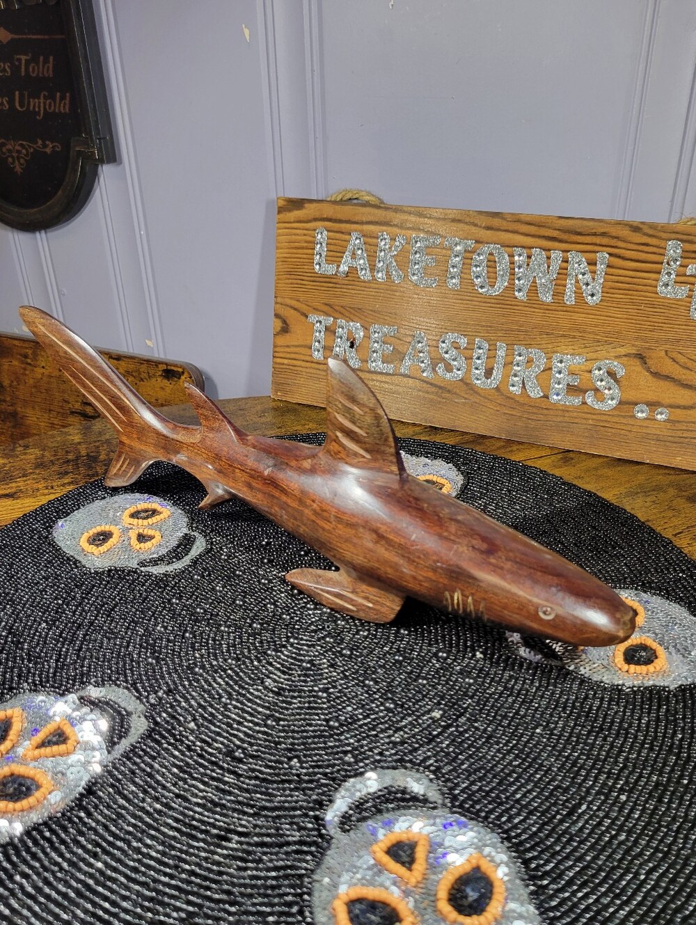 Hand-Carved Wooden Shark Figurine - Brown